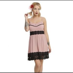 NWT Blush & Black Lace Trim Baby Doll Dress